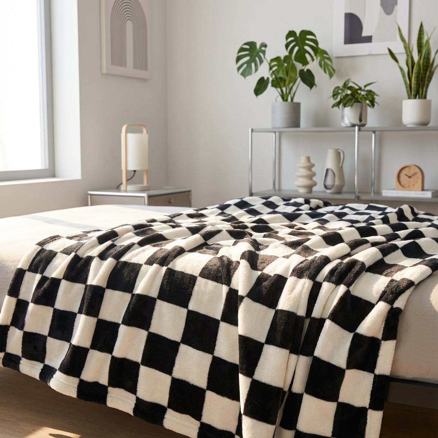 Checkerboard Flannel Blanket For Living Room And Bedroom Decor