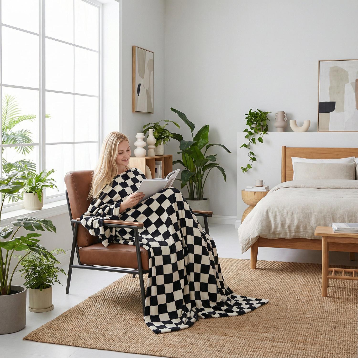 Checkerboard Flannel Blanket For Living Room And Bedroom Decor