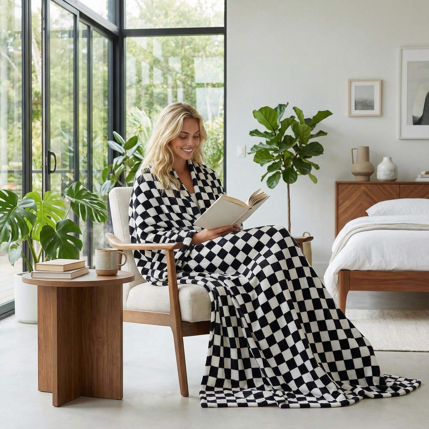 Checkerboard Flannel Blanket For Living Room And Bedroom Decor