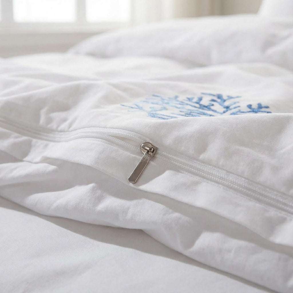 Blue Coral Embroidery Bedding Set With Egyptian Cotton Duvet Covers And Pillowcases
