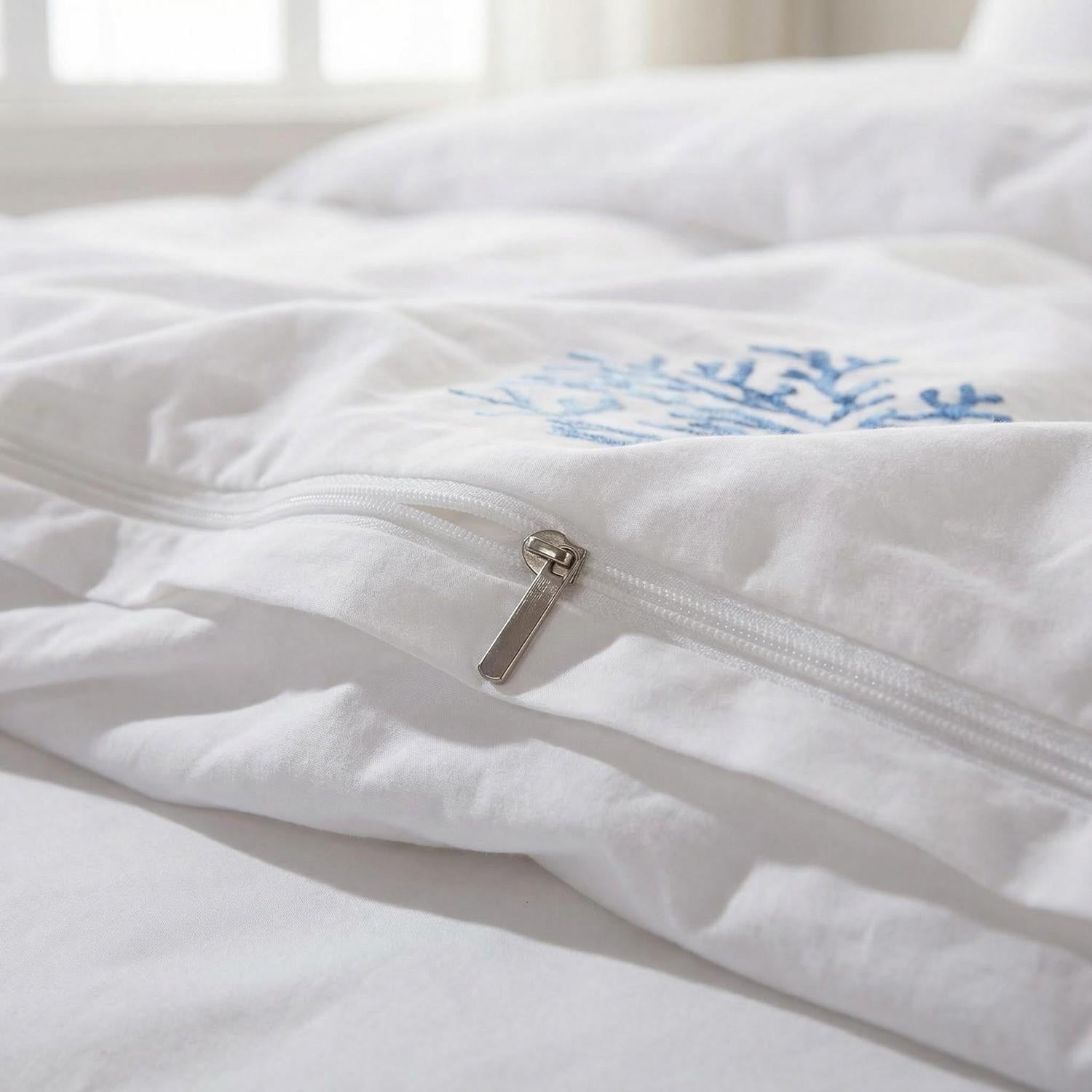 Blue Coral Embroidery Bedding Set With Egyptian Cotton Duvet Covers And Pillowcases