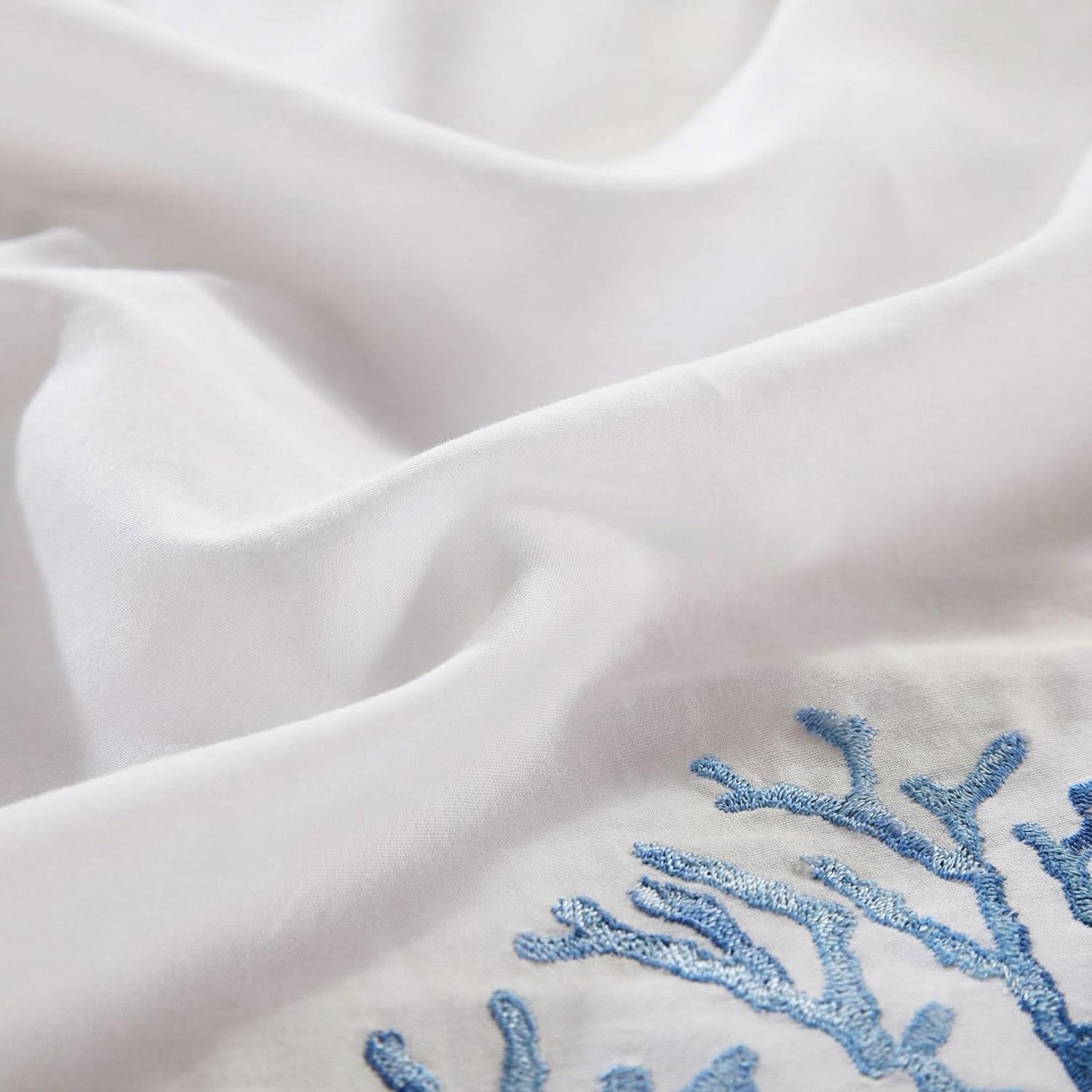 Blue Coral Embroidery Bedding Set With Egyptian Cotton Duvet Covers And Pillowcases