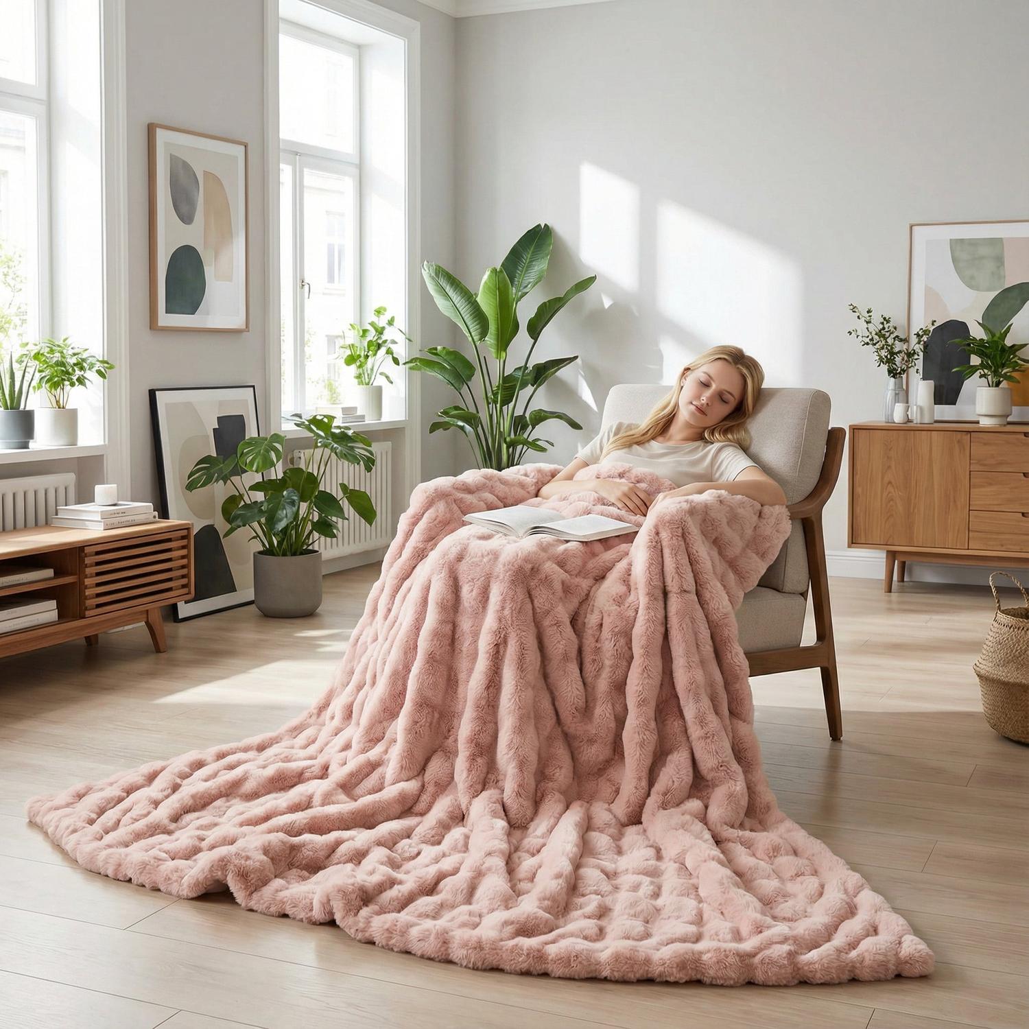 Coral Flannel Rabbit Plush Blanket For Baby Room Decor