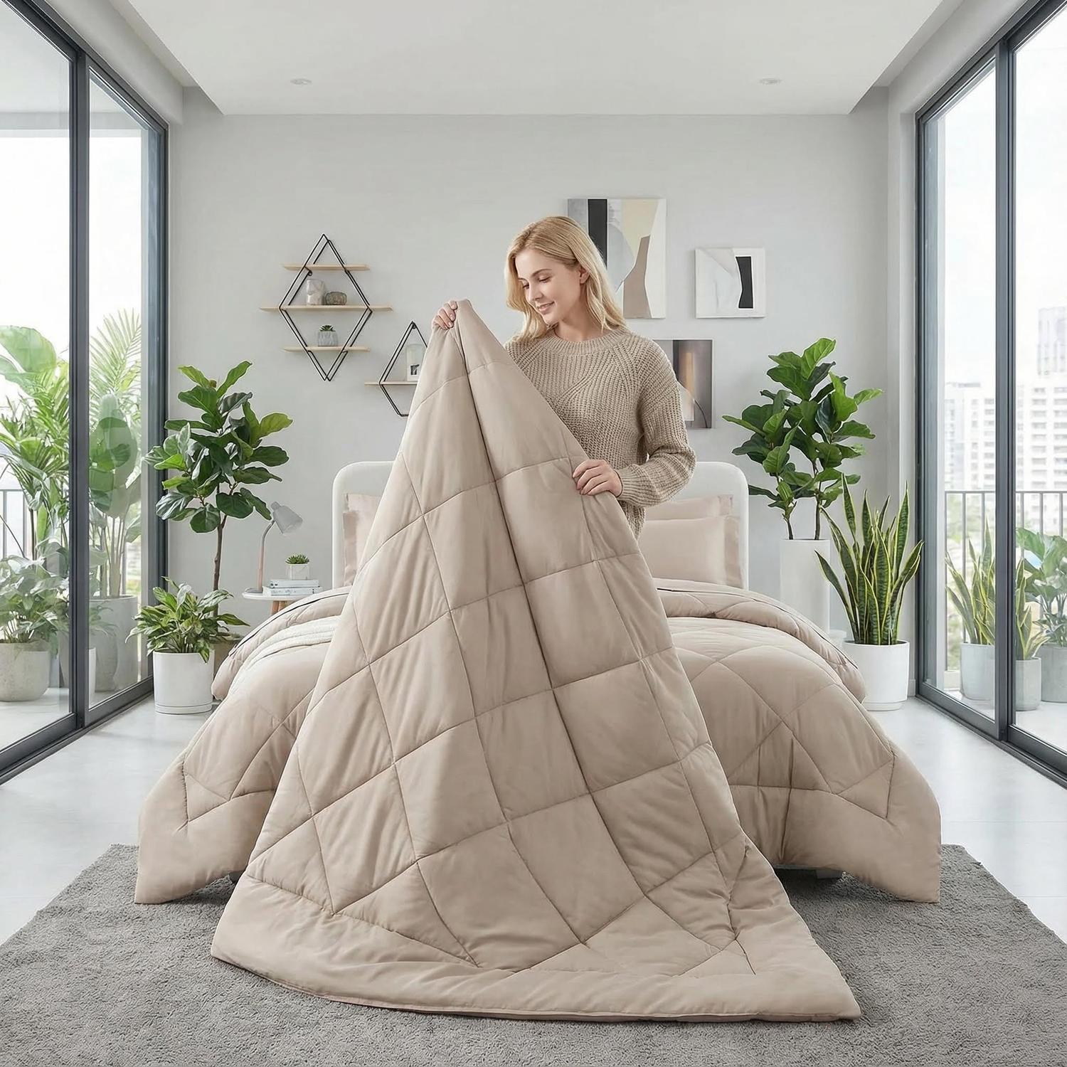 Aurora Diamond Grid Quilt Double Thick Comforter For Home And Hotel