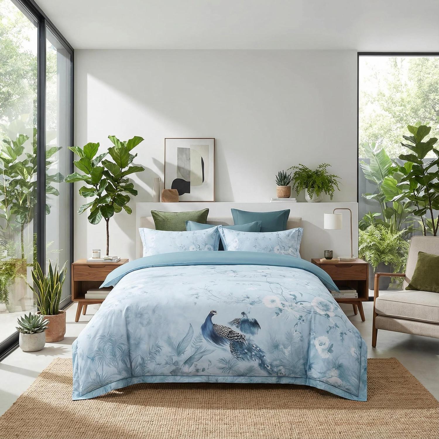 Calm Peacock Bedding Set For A Tranquil Bedroom Retreat